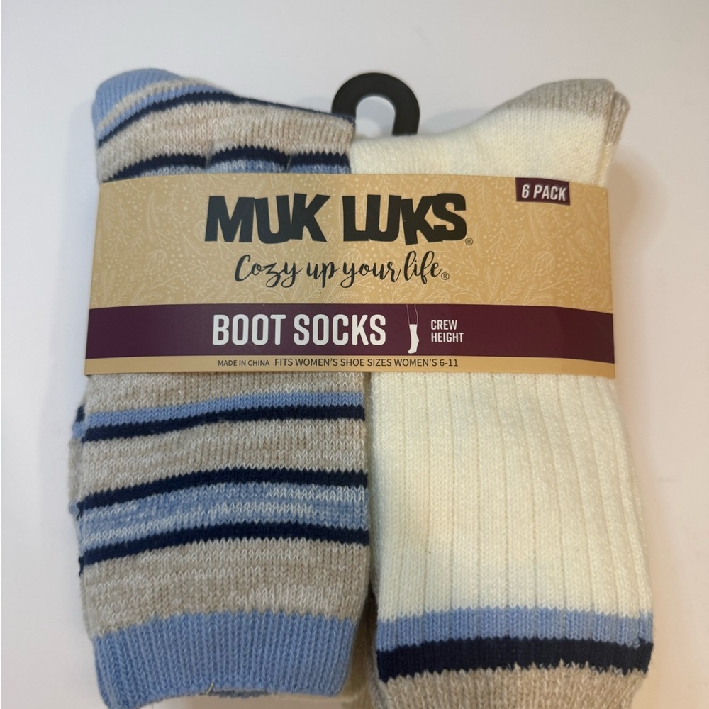 Muk Luks Crew Height Boot Socks 6 Pack Women’s Shoe Sz 6-11 Cozy Yourself Up New
